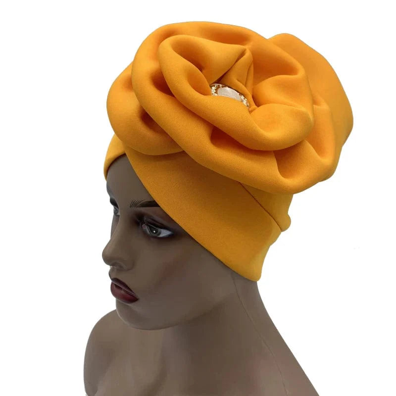 JJYANJIN women's big flower turban hat by Showlu Fashion featuring cotton fabric, diamond accents, and a stylish Muslim hijab cap design