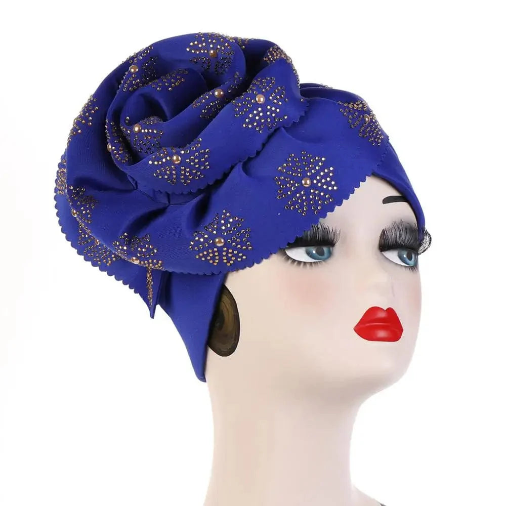 JJYANJIN women's big flower turban hat by Showlu Fashion with cotton fabric, diamond accents, and a stylish head wrap for Muslim women.