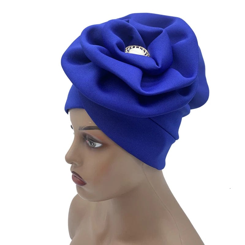 2023 Trendy Women Big Flower Turban Hat Fashion Muslim Hijab Caps Diamonds Head Wrap Ladies Bandana Chemo Cap African Hat - SHOWLU FASHION STORE