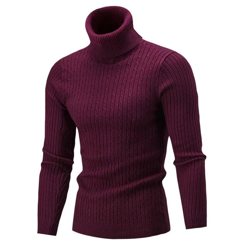 Men's warm knitted woolen turtleneck sweater featuring a casual rollneck design, perfect for winter warmth and style.