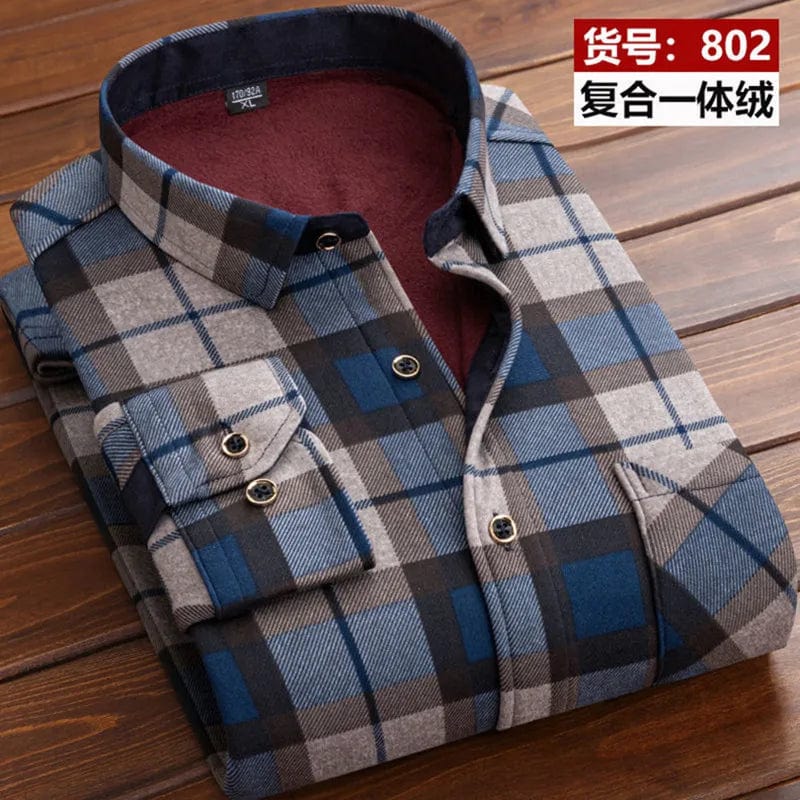 KOLMAKOV men's plaid fleece-lined casual shirt by Showlu Fashion, thick cotton warm long-sleeve top for winter, large sizes available