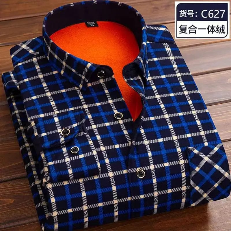 KOLMAKOV men's plaid fleece-lined casual shirt, thick cotton warm top with long sleeves, ideal for winter, in large sizes.