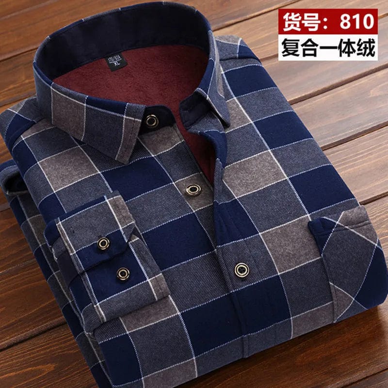 KOLMAKOV men's plaid fleece-lined casual shirt in thick cotton, warm and high-quality winter top with long sleeves in large sizes