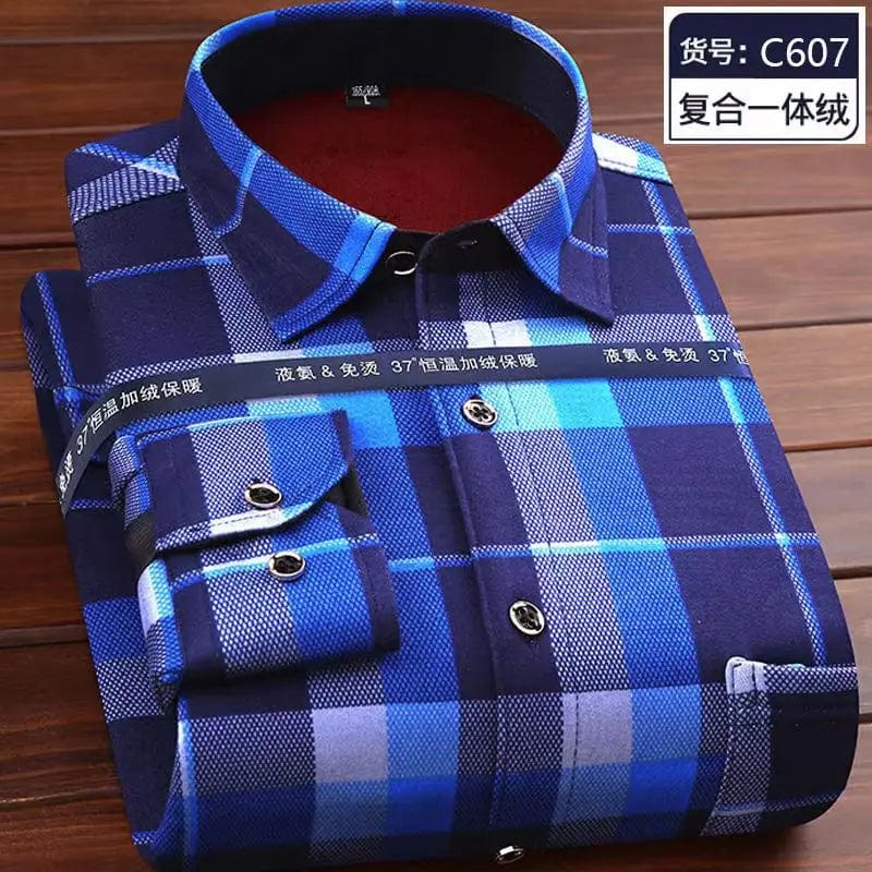 KOLMAKOV men's plaid fleece-lined casual shirt by Showlu Fashion, warm thick cotton top with long sleeves for winter.