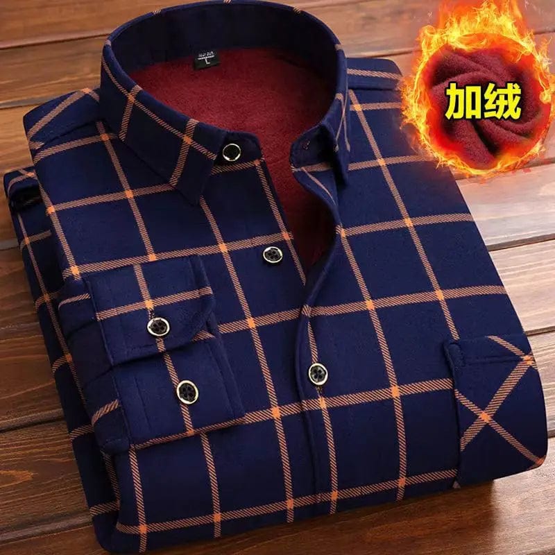 KOLMAKOV men's plaid fleece-lined casual shirt in thick cotton, warm and cozy for winter, shown in large size (4XL).