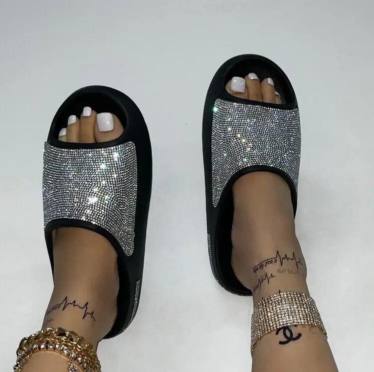 SHOWLU FASHION STORE women's and men's bling diamond EVA beach flip flop slippers with thin flash and thick bottom, outdoor summer footwear