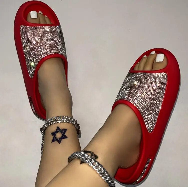 SHOWLU FASHION STORE women's and men's diamond face EVA beach flip flops with slim design and thick sole, ideal for outdoor and beach wear