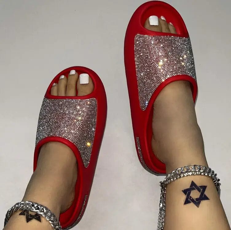 SHOWLU FASHION STORE women's and men's bling diamond EVA beach flip flop slippers with face design and thick sole, outdoor and beach wear