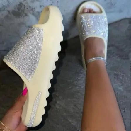 SHOWLU FASHION STORE women's and men's bling diamond EVA beach flip flops with thin straps and thick soles for outdoor sandal wear