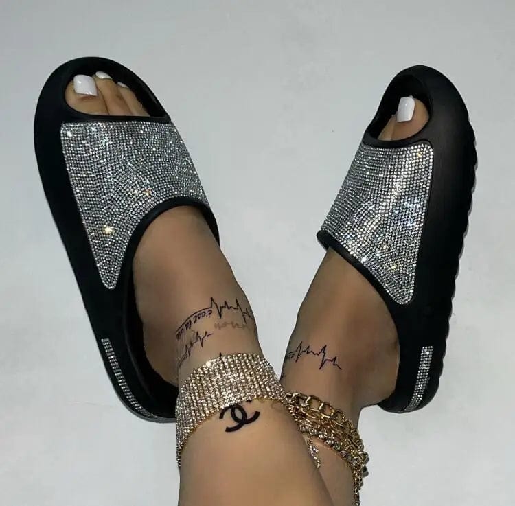 2023 women's/men new women's shoes with diamond face, thin flash thick bottom slippers sandals outdoor beach slippers 36 - 45 - SHOWLU FASHION STORE