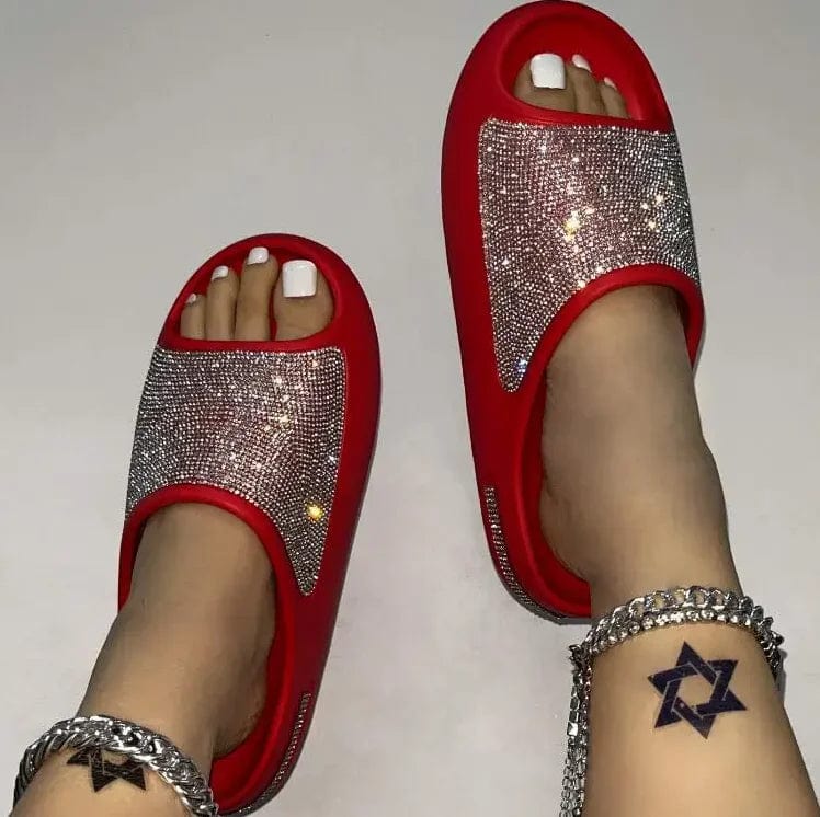 SHOWLU FASHION STORE women's and men's bling diamond EVA beach flip flop slippers with thin and thick soles for outdoor use.
