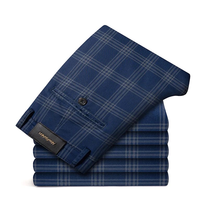 Men's plaid slim fit casual and business stretch trousers by Showlu Fashion, featuring a stylish spring 2024 design in seven colors.