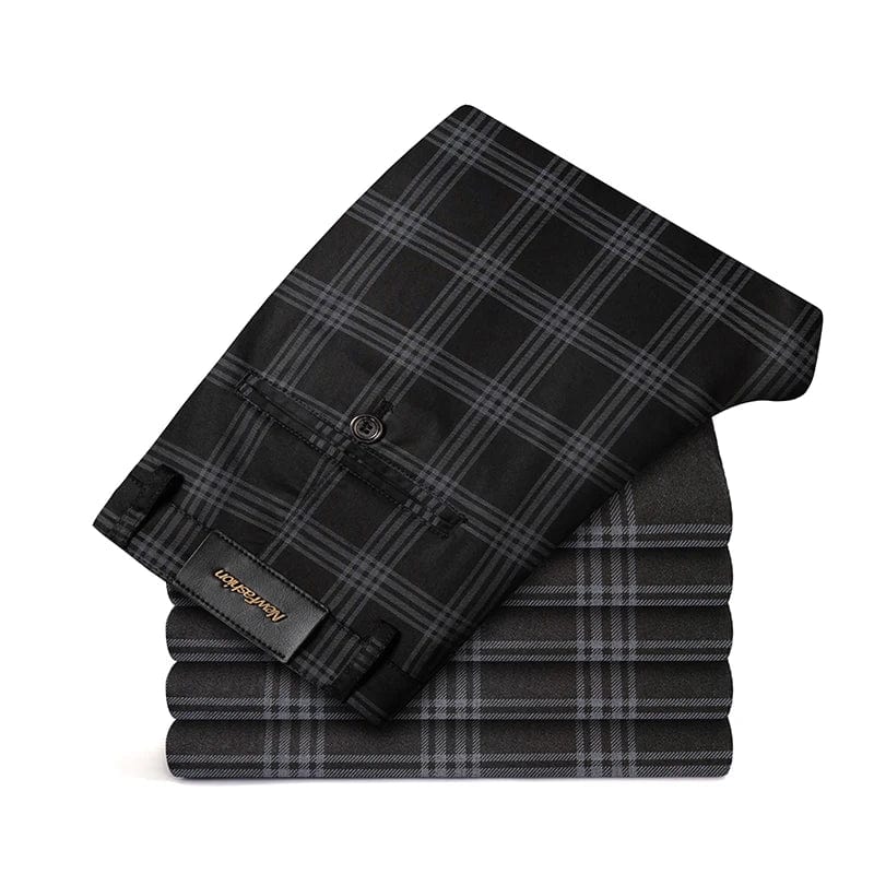 Men's plaid slim fit casual trousers by Showlu Fashion, stretch fabric, versatile business and casual style in multiple colors.