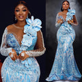 Sky blue mermaid prom dress by SHOWLU FASHION STORE featuring beaded sequins and a fitted silhouette for formal evening events.