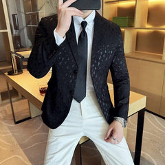 2024 Autumn Luxury Jacquard Suit Jackets For Men Fashion Business Slim Fit Casual Tailcoat Formal Wedding Groom Dress Suit Coat - SHOWLU FASHION STORE