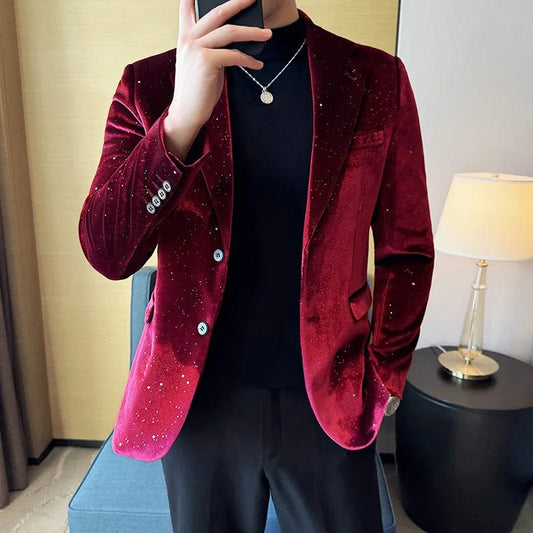 2024 Autumn New Velvet Jacket Men's Blazer Business Fashion Hot Stamping Printed Suit Jacket High - quality Luxury Dress Suit - SHOWLU FASHION STORE