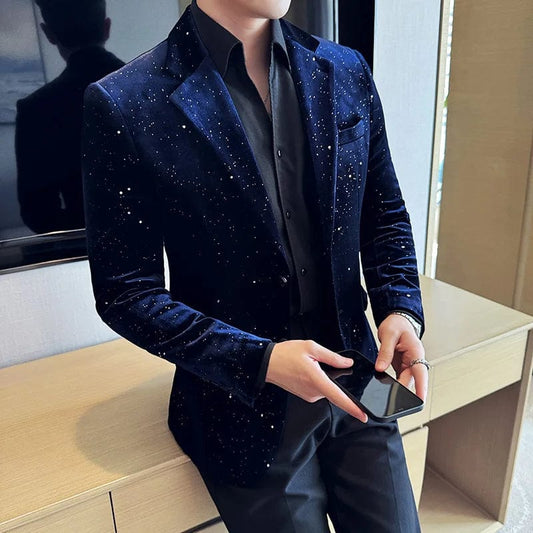 2024 Autumn New Velvet Jacket Men's Blazer Business Fashion Hot Stamping Printed Suit Jacket High - quality Luxury Dress Suit - SHOWLU FASHION STORE