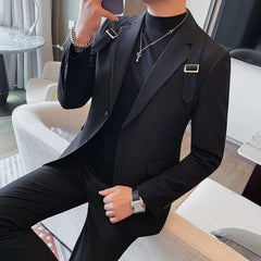 2024 Autumn Winter New Strap Decoration Suit Jacket for Men Fashion Slim Casual Business Blazers Groom Wedding Social Tailcoat - SHOWLU FASHION STORE