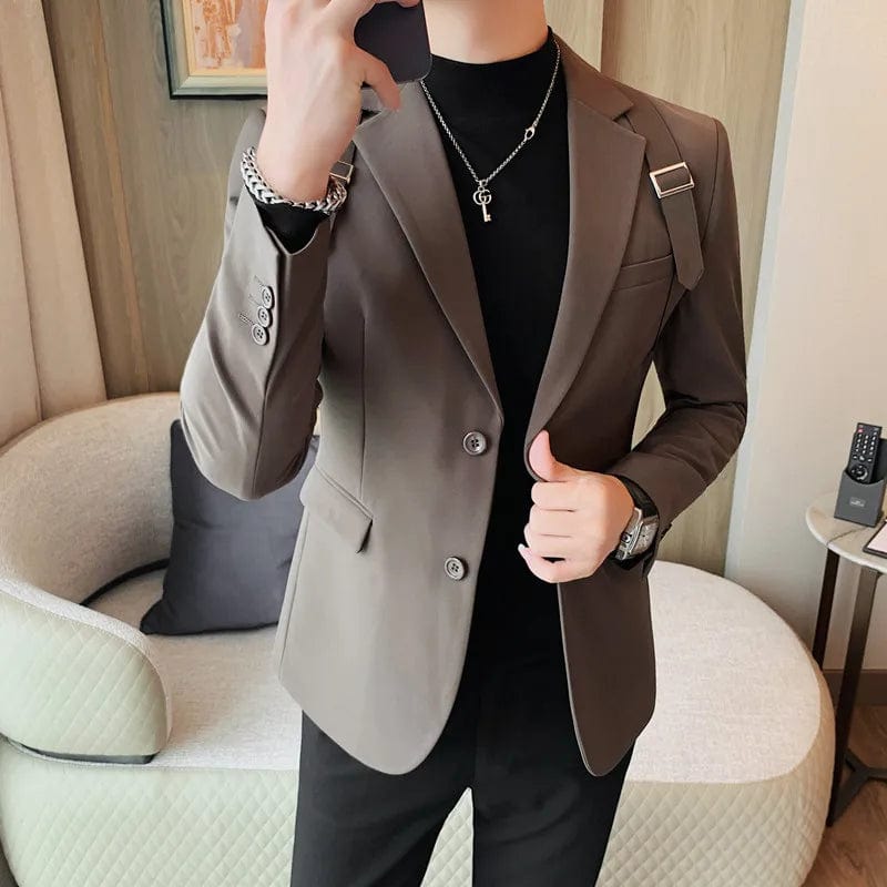 2024 Autumn Winter New Strap Decoration Suit Jacket for Men Fashion Slim Casual Business Blazers Groom Wedding Social Tailcoat - SHOWLU FASHION STORE