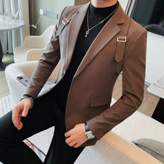 2024 Autumn Winter New Strap Decoration Suit Jacket for Men Fashion Slim Casual Business Blazers Groom Wedding Social Tailcoat - SHOWLU FASHION STORE