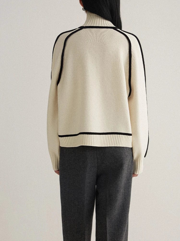 Women's knitted hoodie with turtleneck and lantern sleeves, SHOWLU FASHION warm sweater for autumn and winter fashion.
