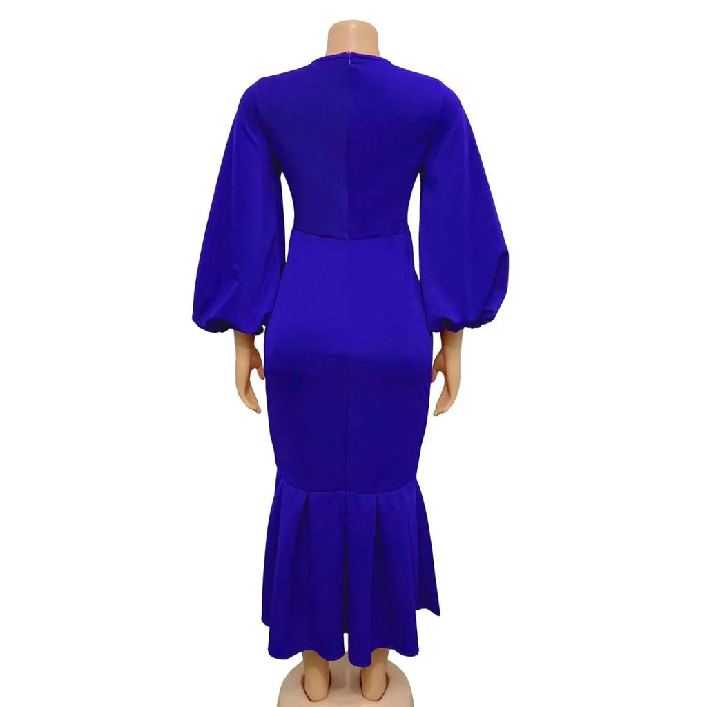AOMEI V-Neck Fishtail Evening Dress with long sleeves, elegant party gown in black for autumn and winter events.