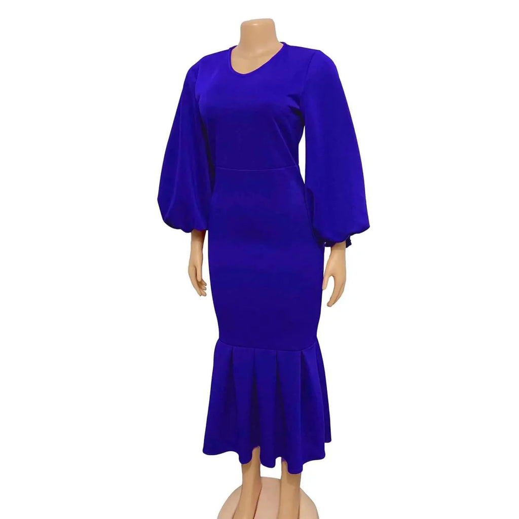 AOMEI V-Neck Fishtail Evening Dress by SHOWLU FASHION, long sleeve sexy party gown with a V-neck and fishtail silhouette.
