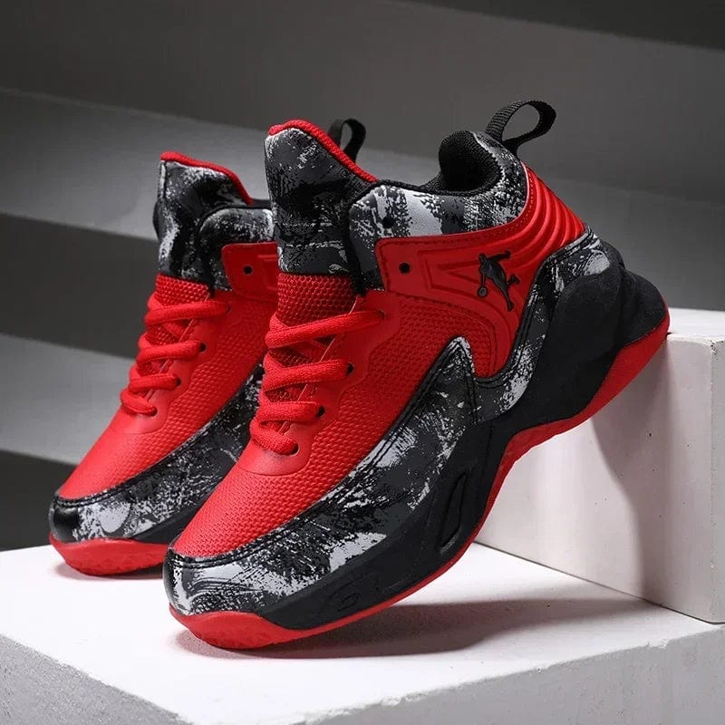 Kids basketball shoes by MaiJiaKa, non-slip leather sneakers for boys with thick soles, ideal for sports and active play.