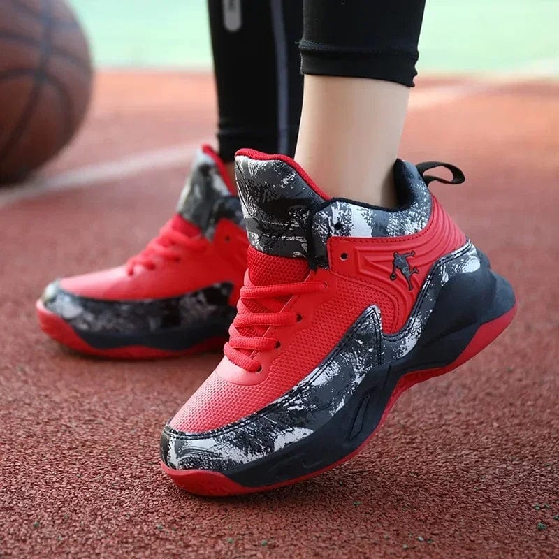 MaiJiaKa kids basketball shoes by SHOWLU FASHION with non-slip leather sneakers, thick soles, ideal for boys' sports and active play.