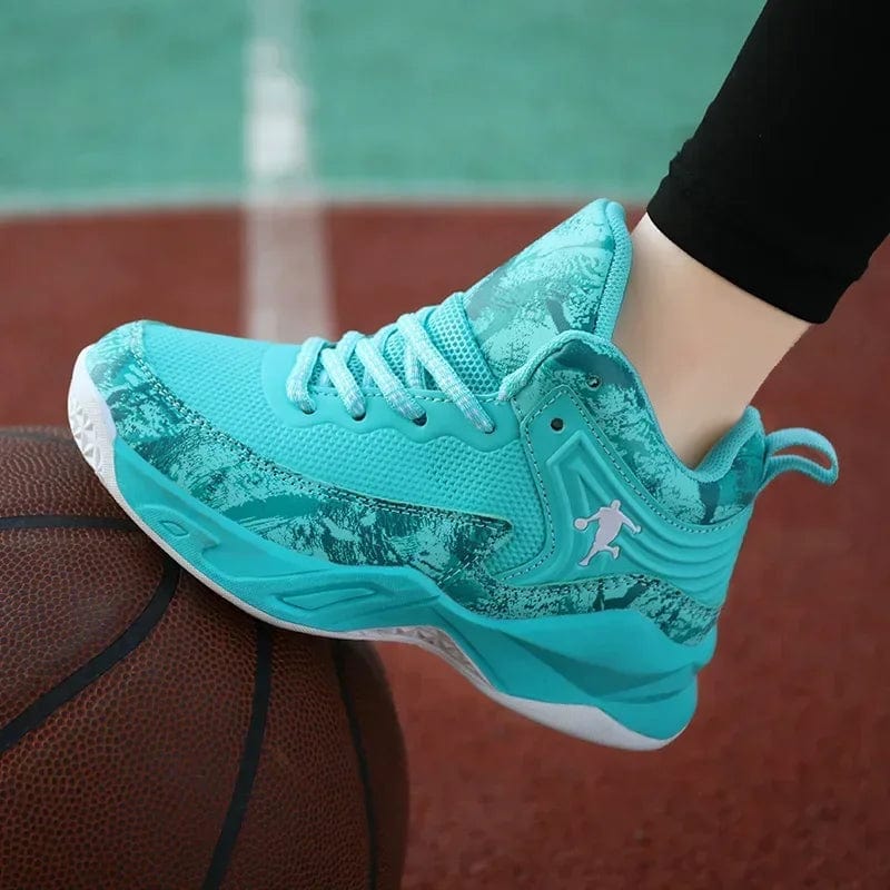 Kids basketball shoes by SHOWLU FASHION STORE with non-slip leather sneakers, thick sole, and sporty design for boys in 2024.