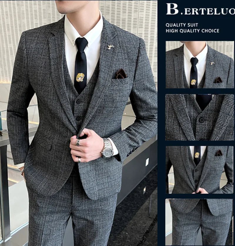 2024 Boutique (Blazer+ Vest + Pants) Men's Fashion Hosting Work Business Wedding Casual Linen Art Style Elegant Gentleman's Suit - SHOWLU FASHION STORE