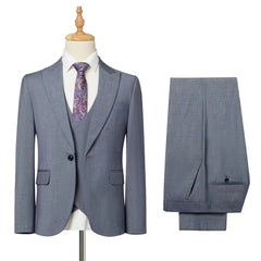 2024 Business Fit Blue Plaid Striped Men's Suit 3 - piece Best Man Wedding Dress Men Clothing Suit Men - SHOWLU FASHION STORE