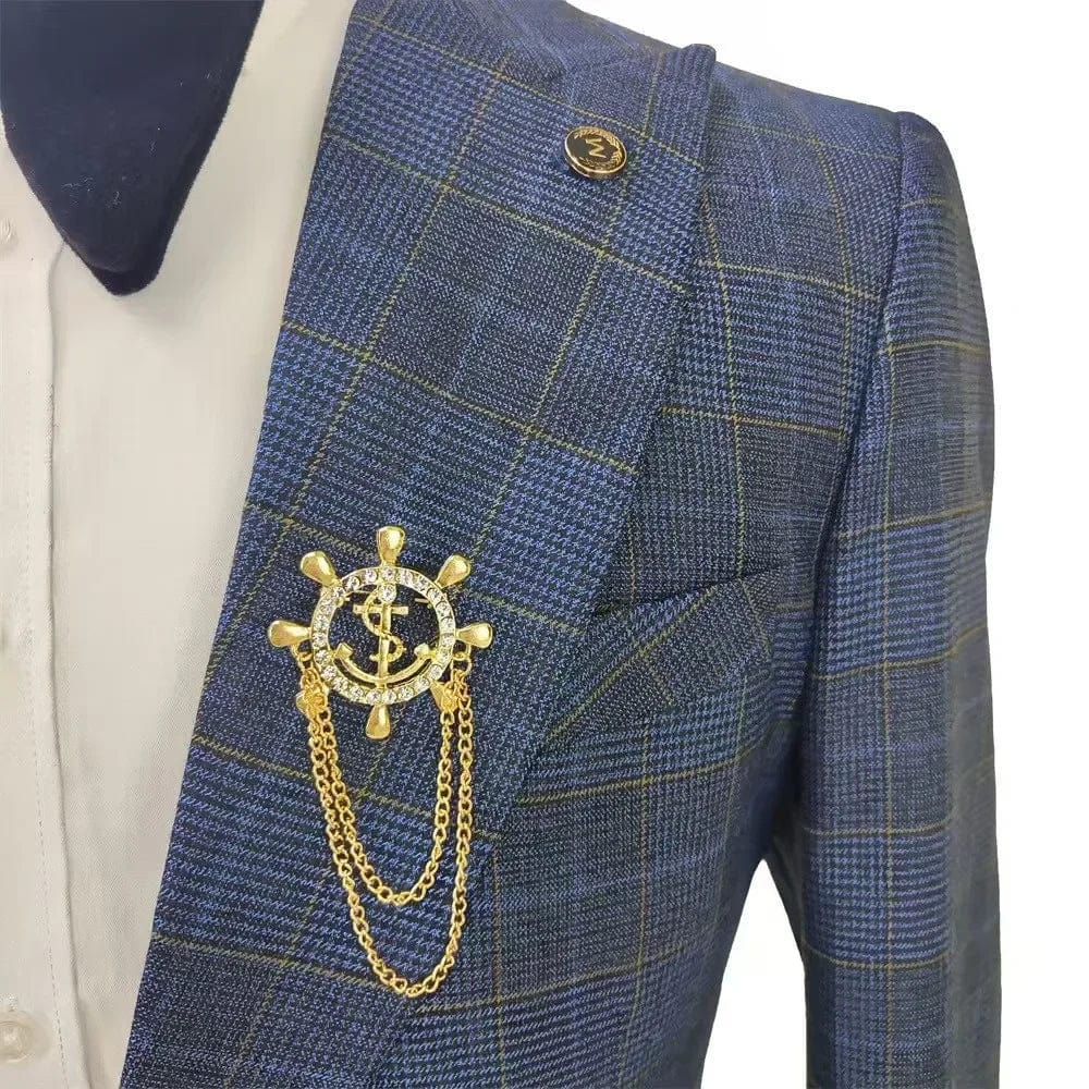 2024 Business Fit Blue Plaid Striped Men's Suit 3 - piece Best Man Wedding Dress Men Clothing Suit Men - SHOWLU FASHION STORE