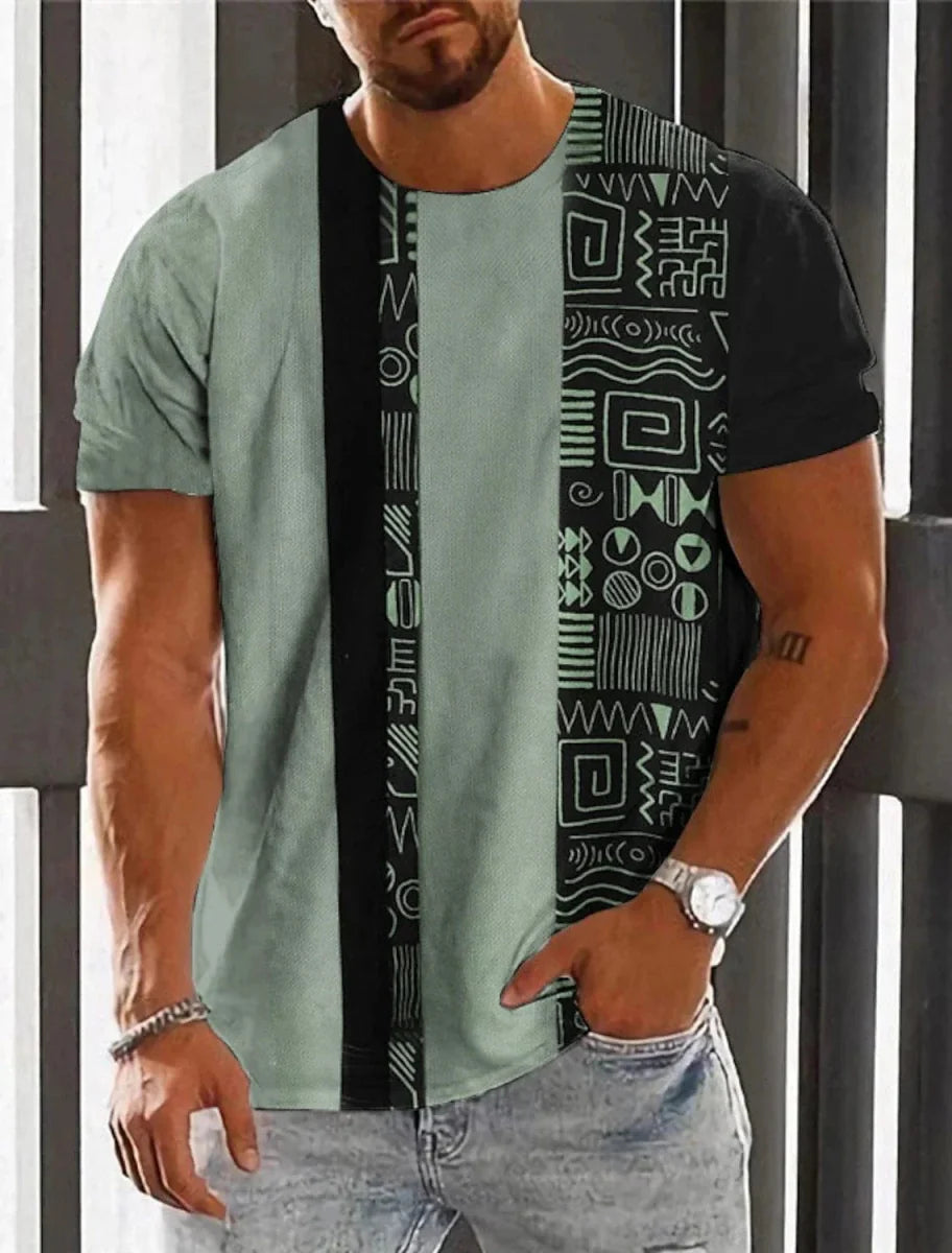 Men's 3D print T-shirt featuring ethnic and Harajuku-inspired totem design, casual summer style by Showlu Fashion Store.