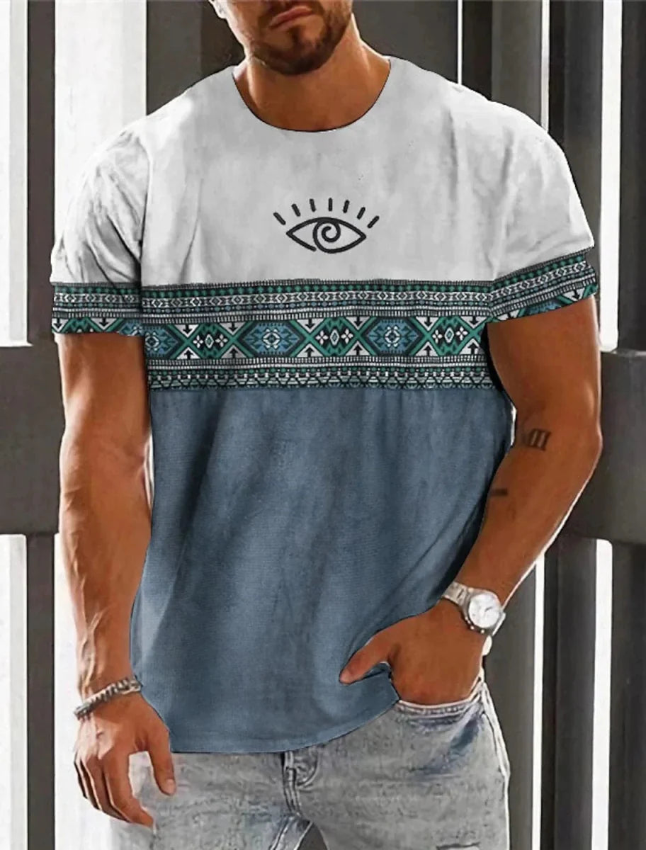 Men's Showlu Fashion ethnic 3D print T-shirt featuring retro Harajuku totem design, casual summer streetwear for hip-hop style.