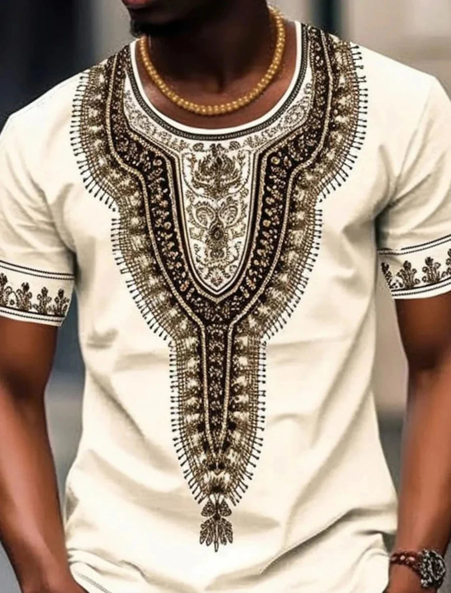 Showlu Fashion men's ethnic 3D print T-shirt featuring retro Harajuku totem design, casual streetwear style, summer fashion top.
