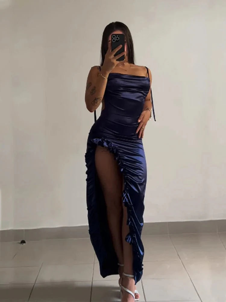 SHOWLU FASHION STORE women's Y2K sexy halter sheath dress, slim fit, ankle-length, perfect for summer, vibrant cross-border style.