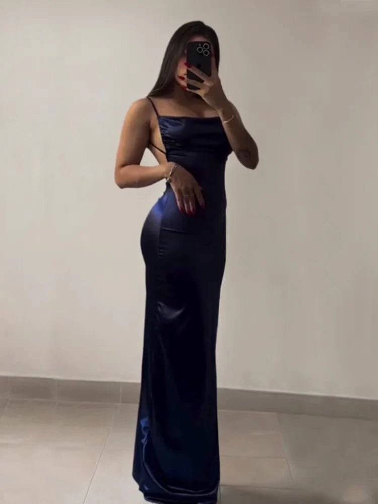 SHOWLU FASHION STORE women's Y2K halter sheath dress, slim fit ankle-length summer dress with sexy, stylish design.