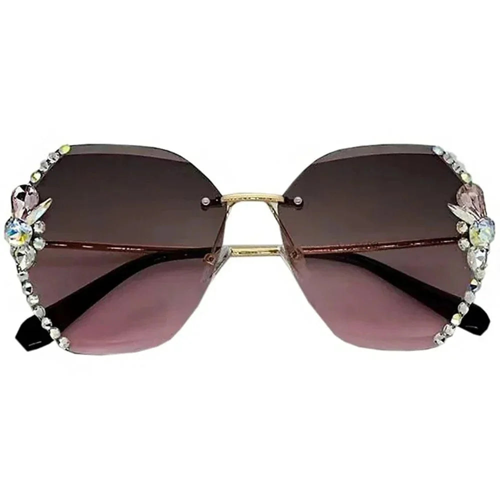 Vintage rimless rhinestone sunglasses with gradient lenses and UV400 protection, stylish eyewear for women and men.