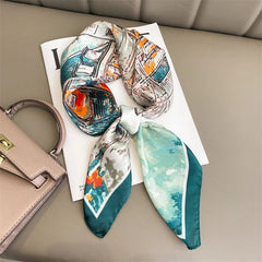 2024 Fashion Luxury Brand 70cm Silk Square Scarf Women Satin Neck Tie Female Hair Bandana Headkerchief Shawl Wrap Hijab Echarpe - SHOWLU FASHION STORE