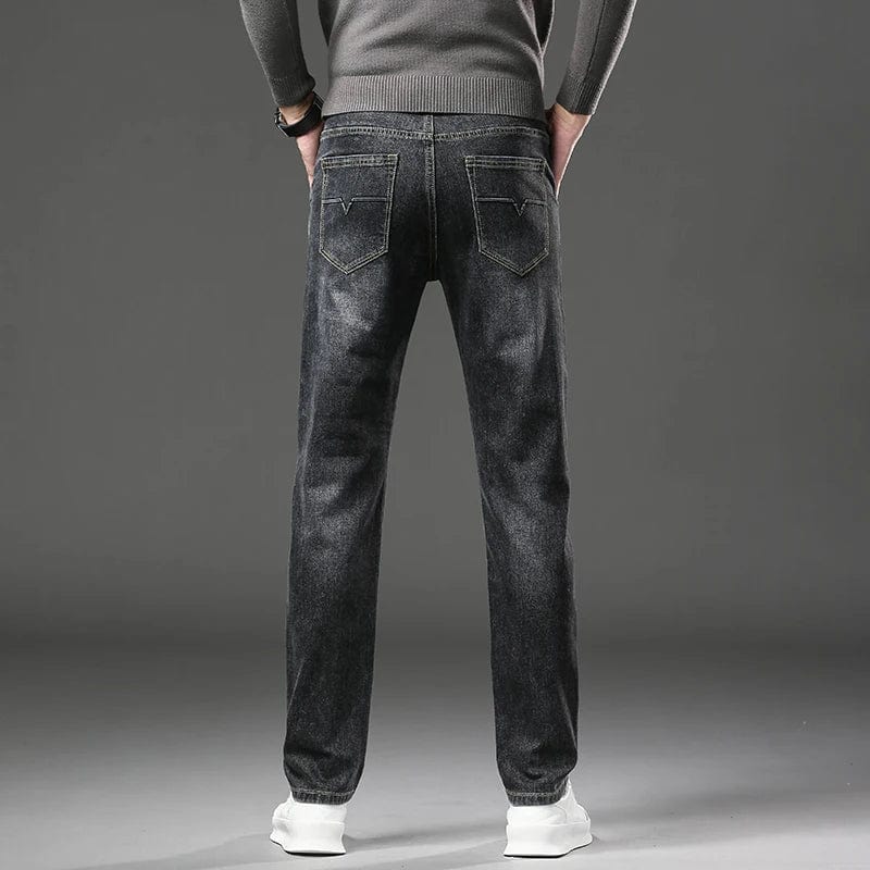 Neverfunction men's straight leg stretch denim jeans, soft and casual for spring, featuring a baggy fit and classic jeans style.