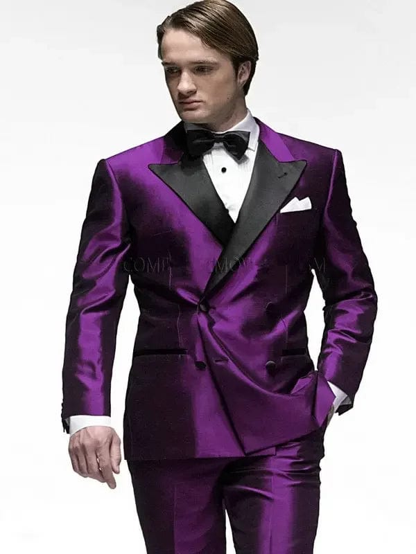 2024 Fashion Pik Lapel Double Buckle Men's Wedding Set Purple Groom Tailcoat Ball Casual Business Clothing Two Piece Jacket Pant - SHOWLU FASHION STORE