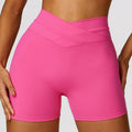 Showlu Fashion women's high waist yoga shorts in brushed fabric, designed for comfortable workout and running.