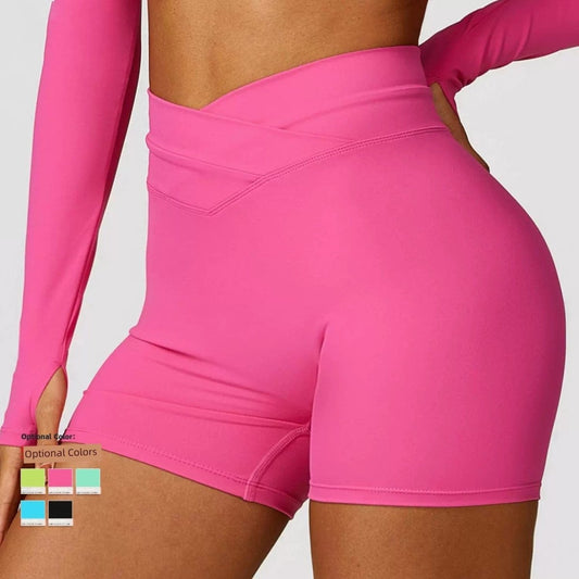 2024 Fashion Skinny Hip Raise Yoga Shorts Brushed Cross High Waist Workout Shorts Outwear Running Workout Pants Female - SHOWLU FASHION STORE