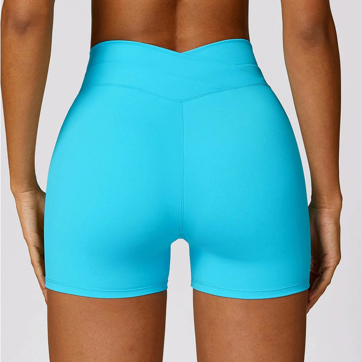 Showlu Fashion women's high waist yoga shorts with brushed fabric, featuring a skinny fit and high-rise design for workout and running.
