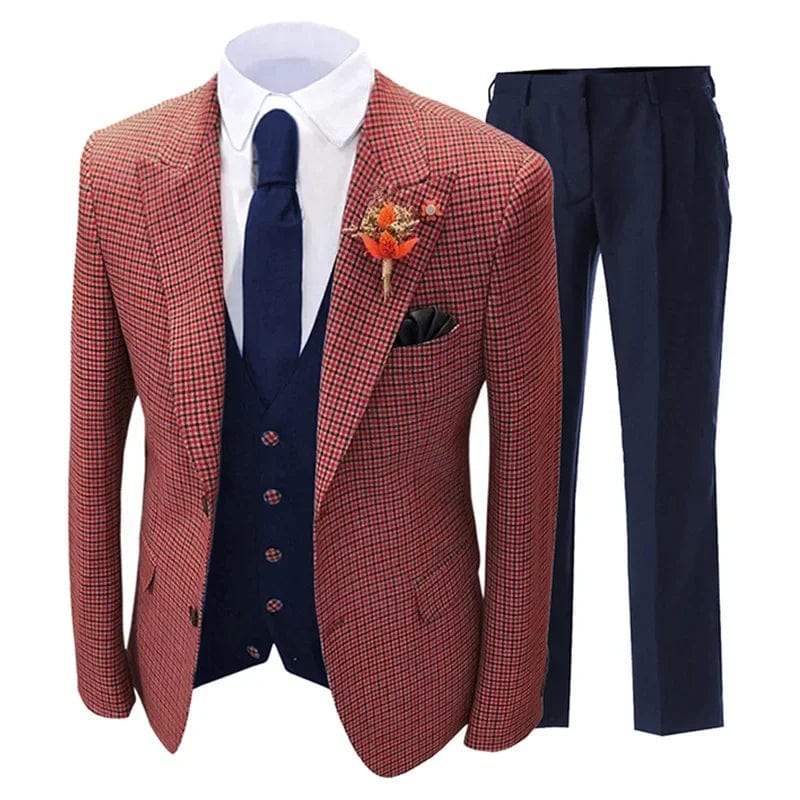 2024 Four Seasons Korean Slim Suit Casual Plaid Striped Suit Men's Suit Three - piece Set Wedding Suits for Men - SHOWLU FASHION STORE