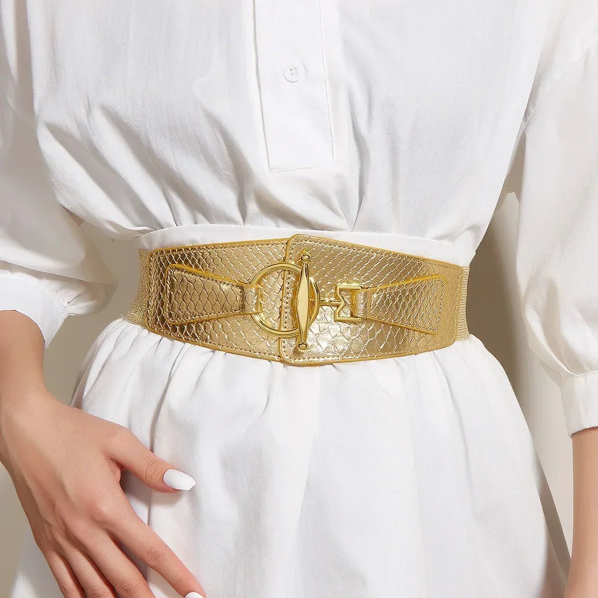 2024 Ladies Fashion Golden Buttoning Belt Dress Shirt Tight Waist Elastic Decoration Wide Corset Seal Belts for Women Female - SHOWLU FASHION STORE