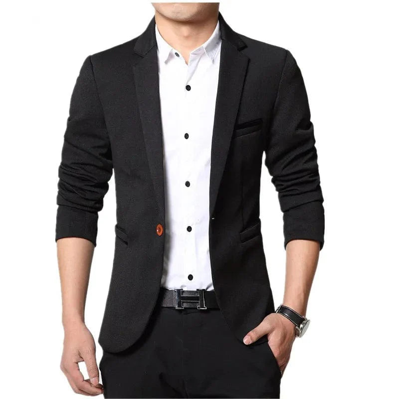 Slim fit men's blazer jacket in black, blue, and red, featuring smart casual style from SHOWLU FASHION STORE.
