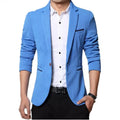 Slim fit men's blazer jacket in black, blue, and red by SHOWLU FASHION STORE, featuring smart casual style and available in plus sizes.