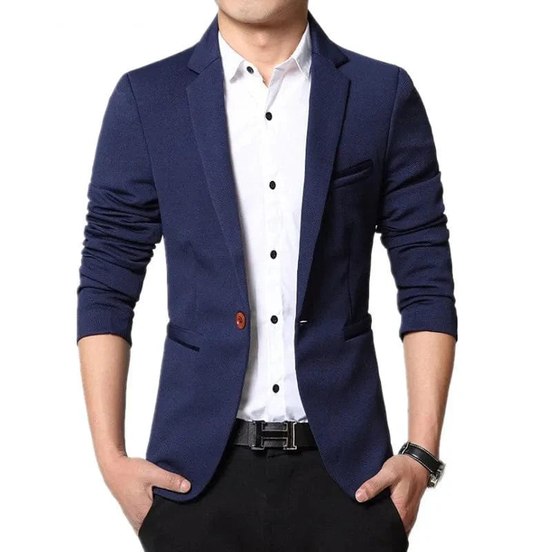 Slim fit men's blazer by SHOWLU FASHION, in black, blue, and red, stylish smart casual jacket suitable for wedding or dress occasions.